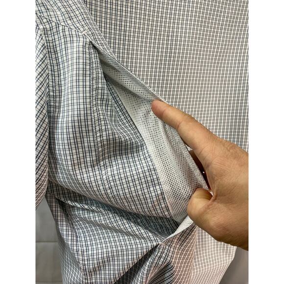 AFTCO Shirt Size L Light Checkered Short Sleeve Button-Up Coastal Utility Style - Picture 8 of 11